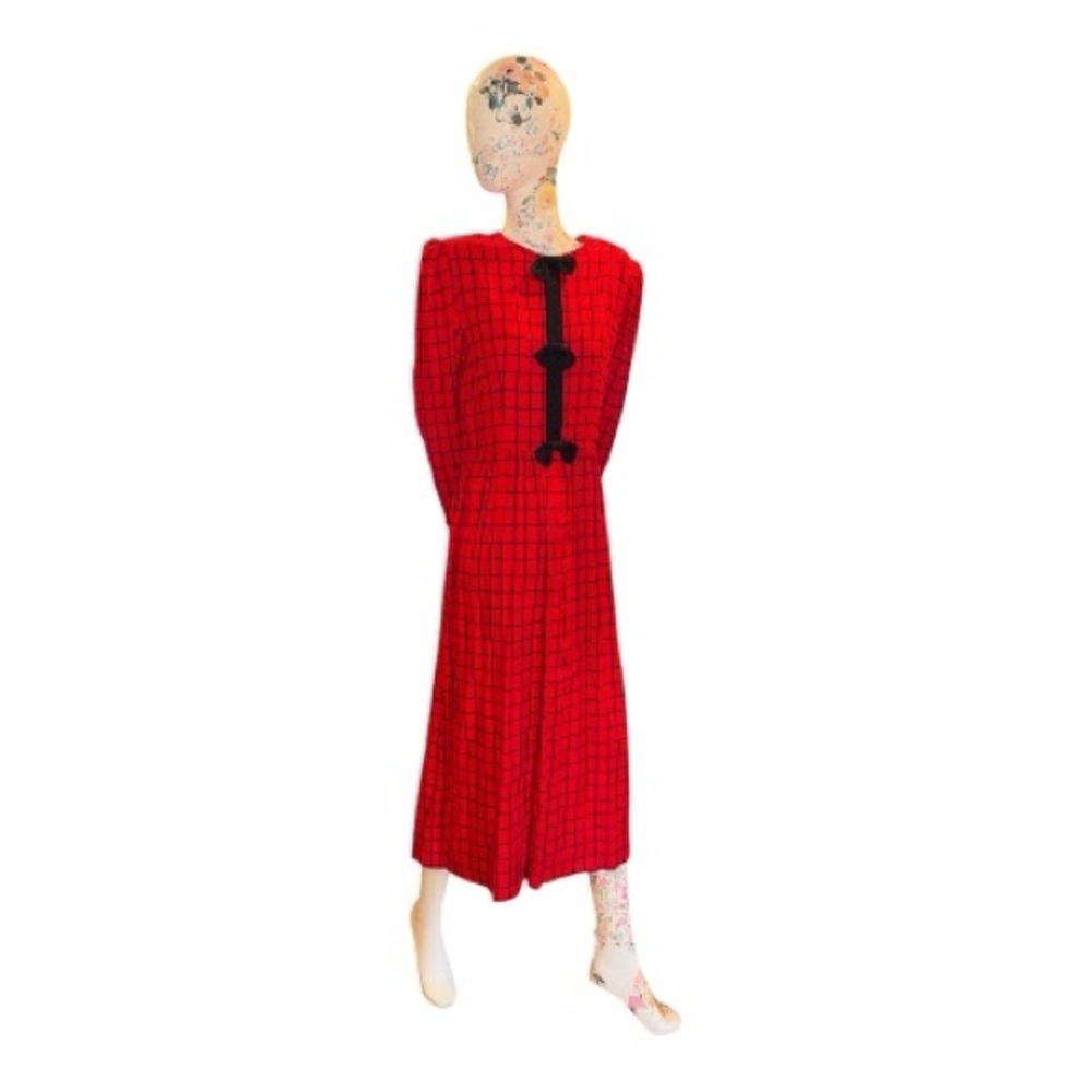 Vintage J.Christopher Chic Long Sleeve Red Plaid Dress - Picture 2 of 9